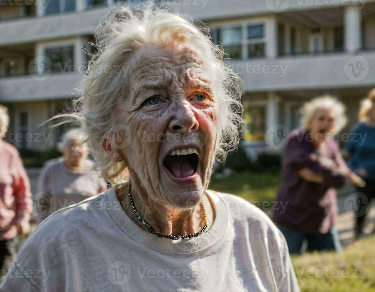 photo of angry senior people in nursing home, generative AI