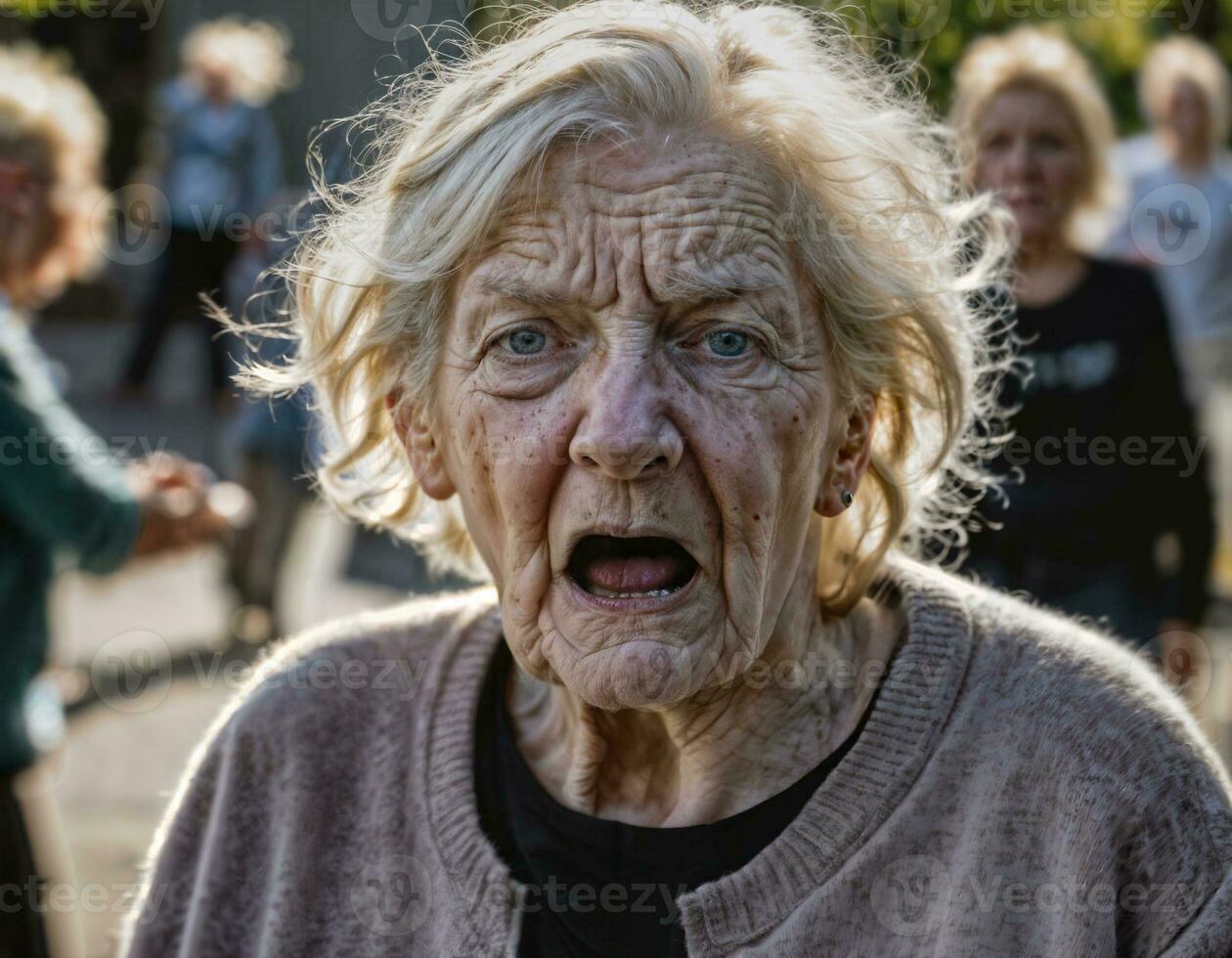 photo of angry senior people in nursing home, generative AI