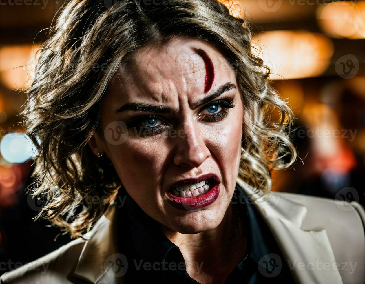 photo of angry and upset gambler woman in casino, generative AI
