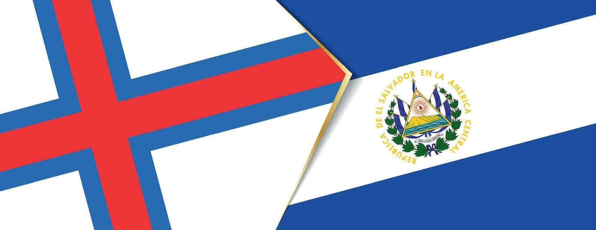 Faroe Islands and El Salvador flags, two vector flags.