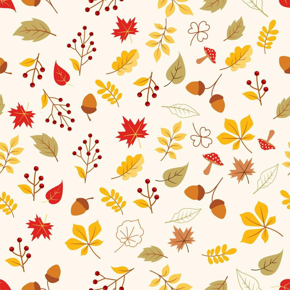 Autumn leaves seamless pattern wallpaper background vector