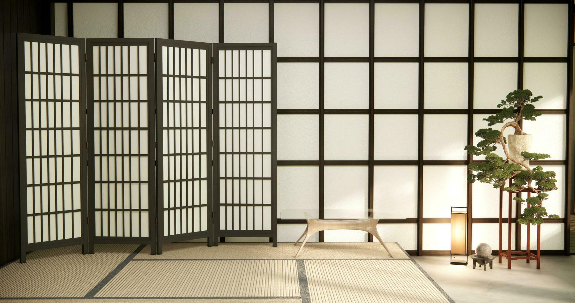 Interior, Empty room and tatami mat floor room japanese style. photo