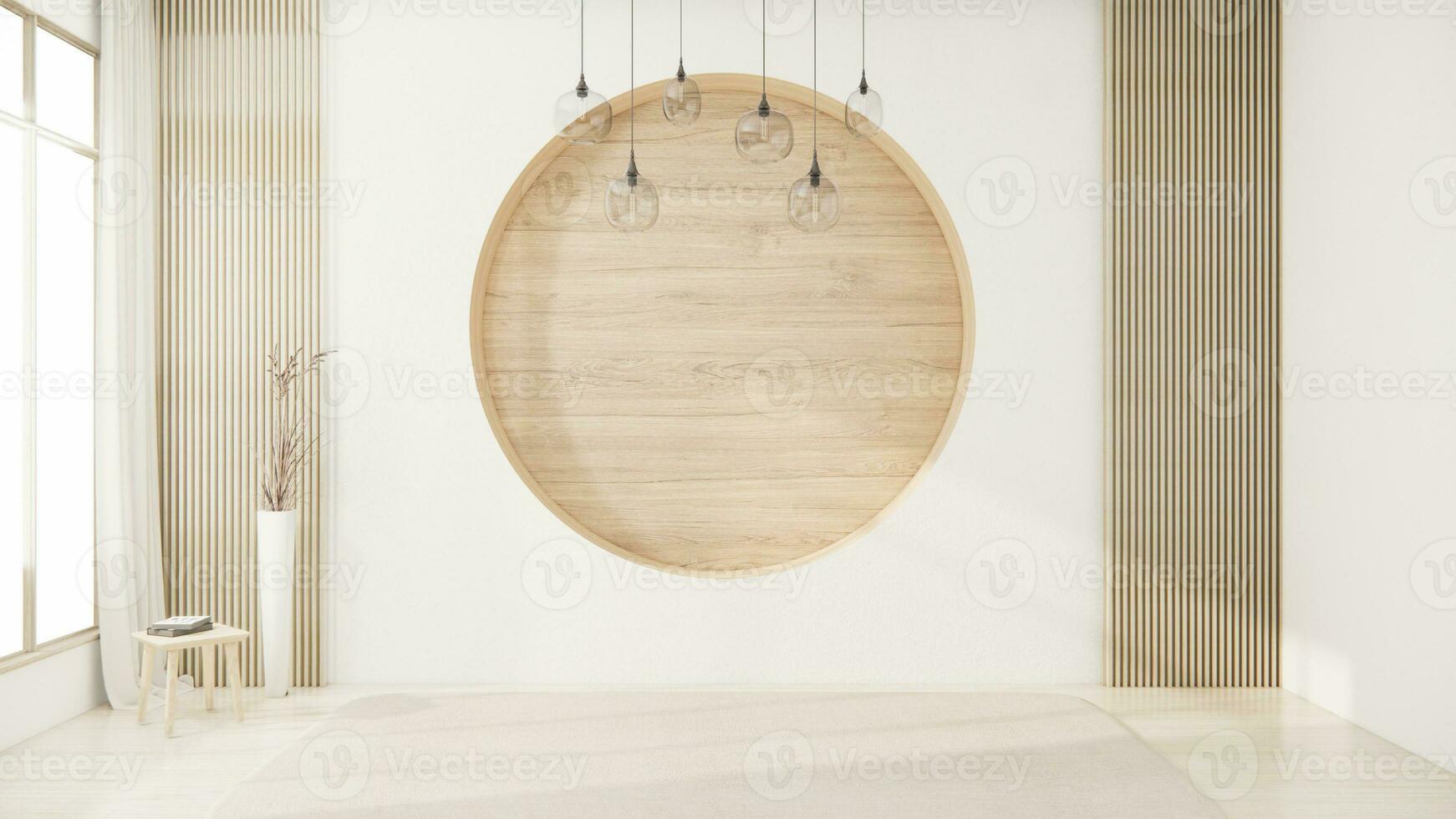 Architecture and interior concept Empty room and wood panels wall background 3D illustration rendering photo