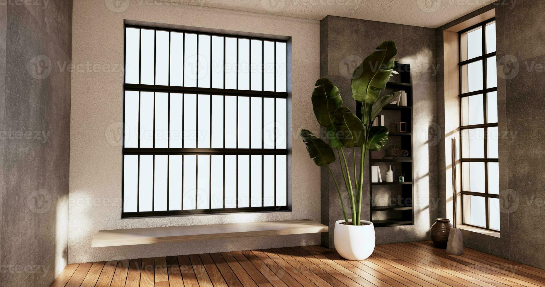 Cleaning empty room interior japandi wabi sabi style.3D rendering photo