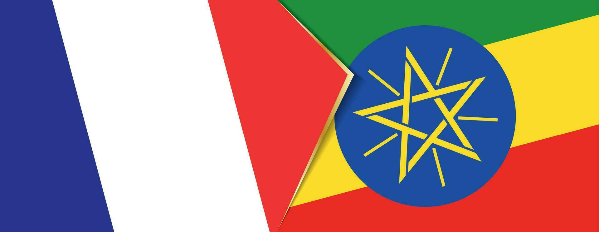 France and Ethiopia flags, two vector flags.