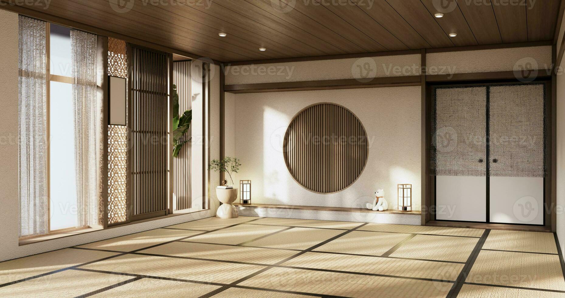 Muji style, Empty wooden room,Cleaning japandi room interior, photo