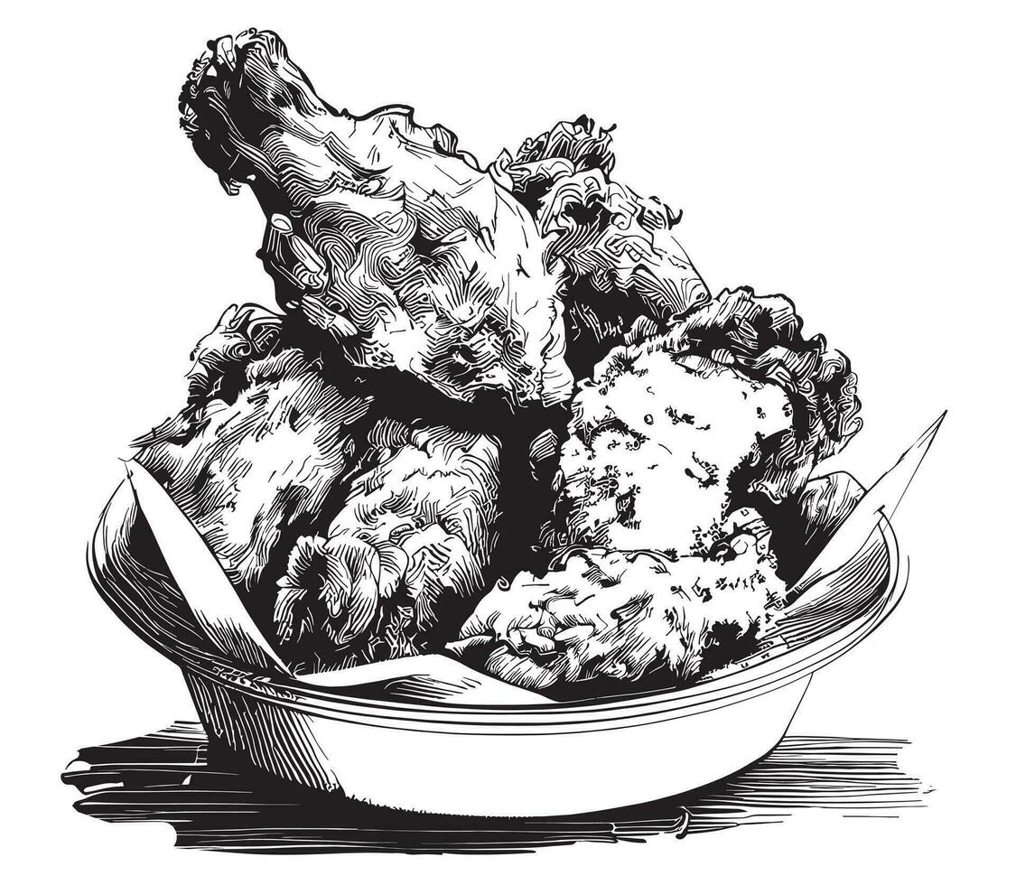 Fried chicken deep fried sketch hand drawn in doodle style Vector illustration