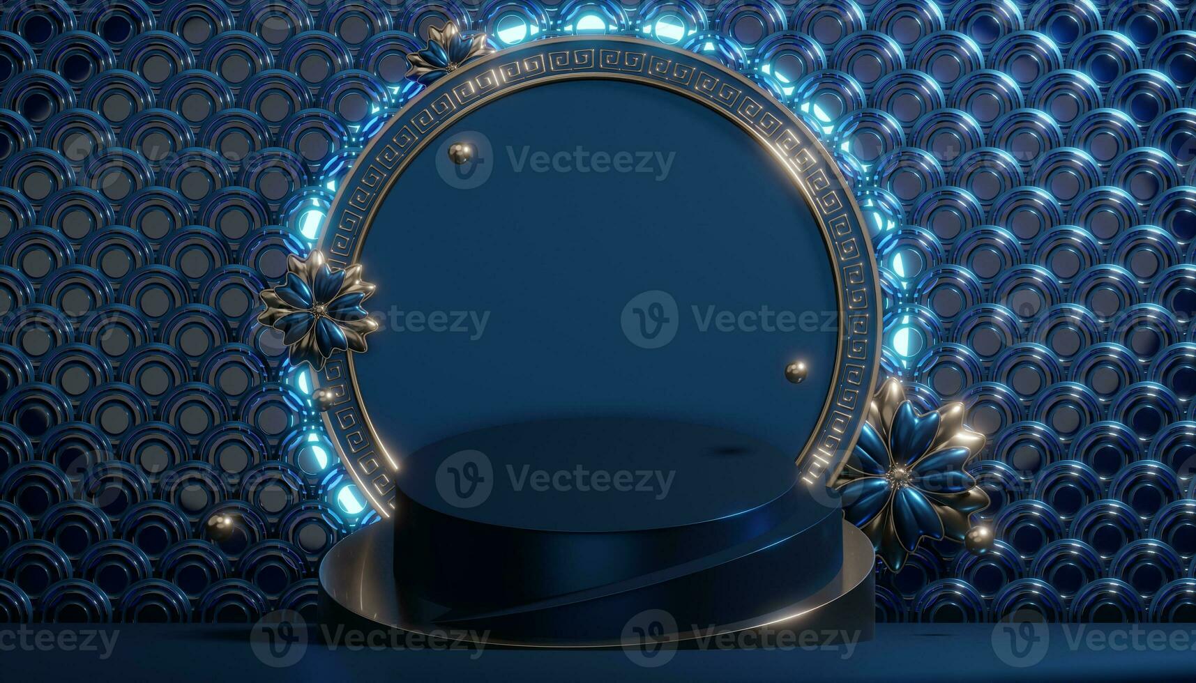 Dark blue geometric background, japanese style podium blue concept .3d rendering photo