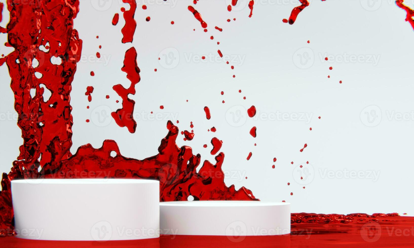 the product display stand and red water splashing on background. photo