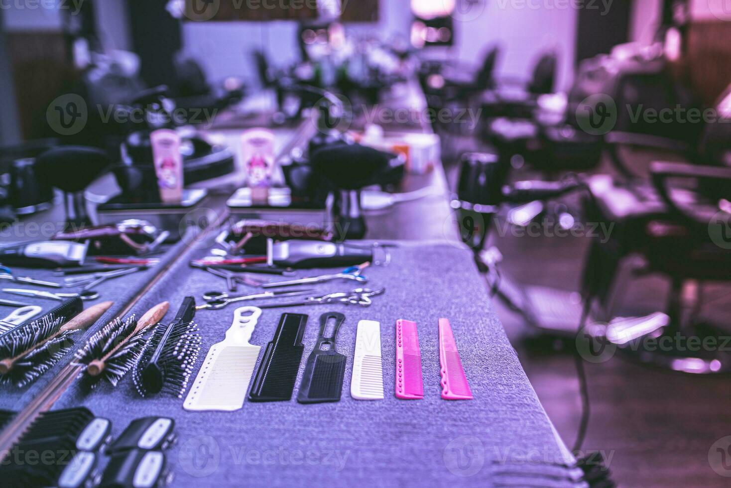 accessories for haircuts are on the shelf in the salon photo