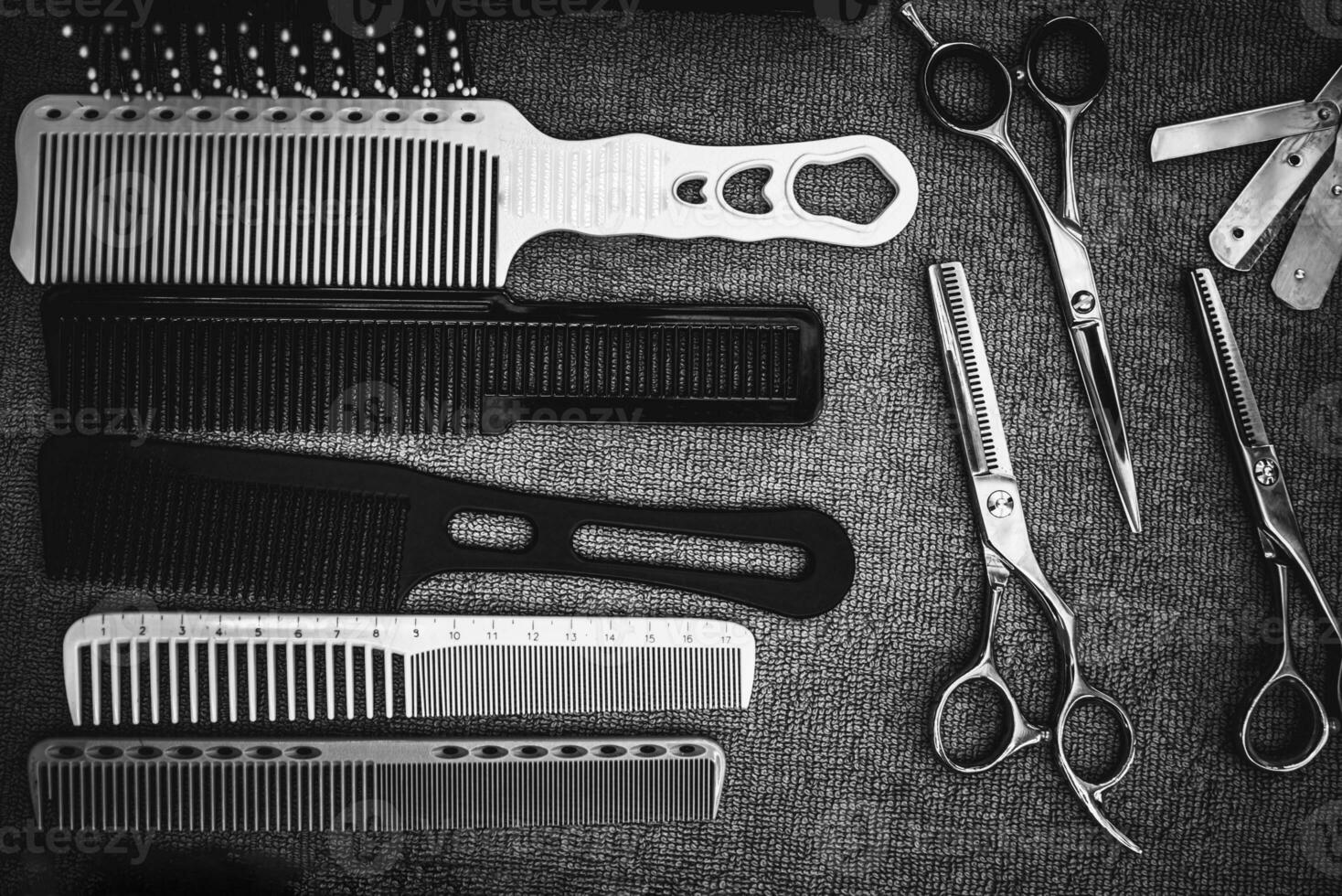 hairdresser accessories are on the shelf in the salon photo