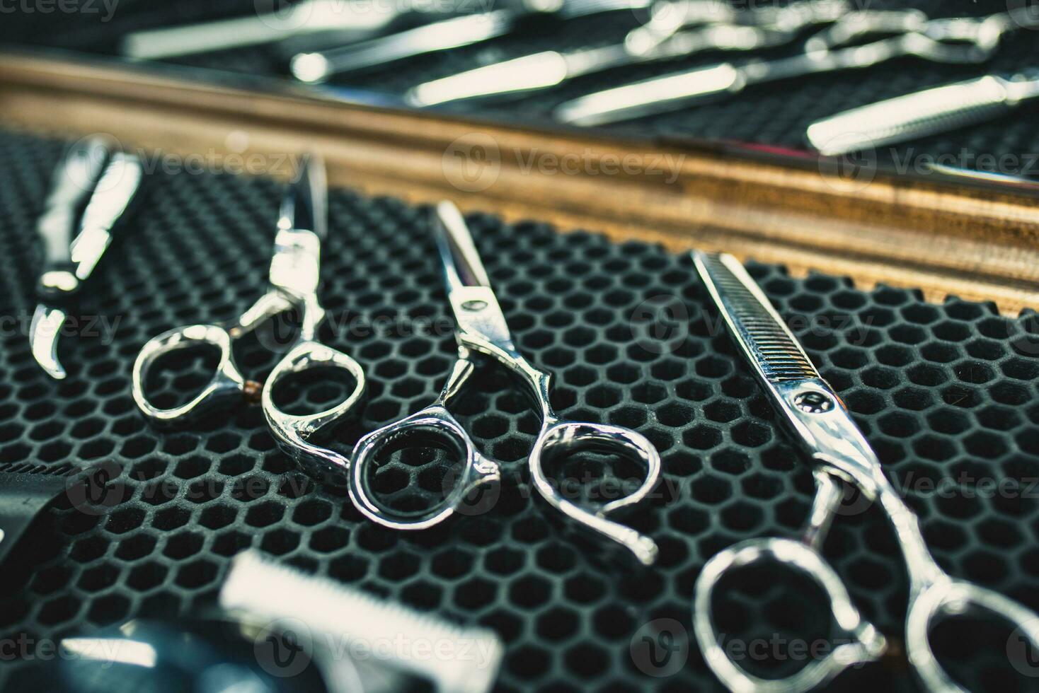 accessories for haircuts are on the shelf in the salon photo