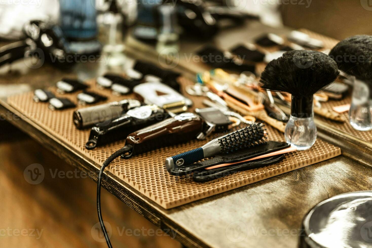 accessories for haircuts are on the shelf in the salon photo