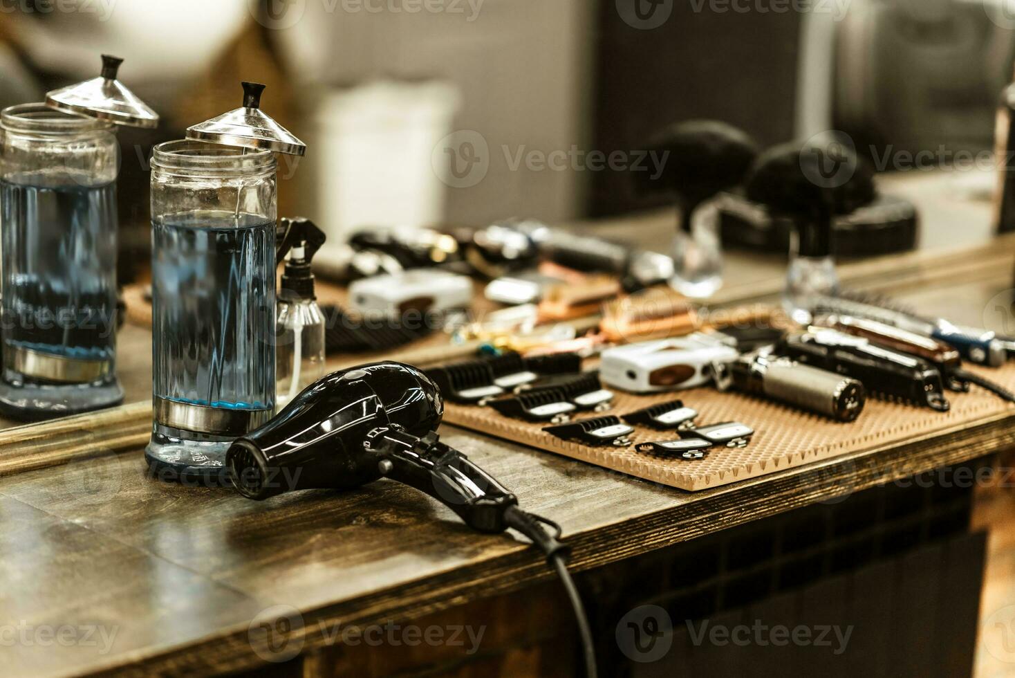 hairdresser accessories are on the shelf in the salon photo