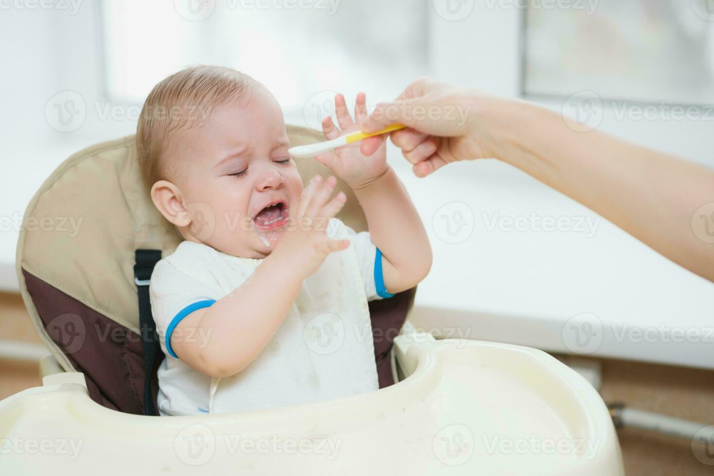 mother feeding her baby breast porridge day photo