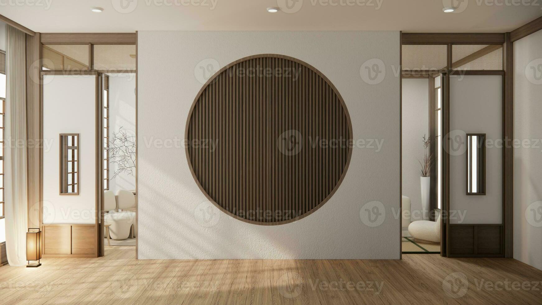 Muji style, Empty wooden room,Cleaning japandi room interior, 3D rendering photo