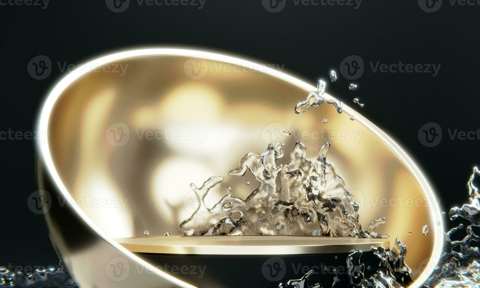 black podium and water splashing on white background.3D rendering photo