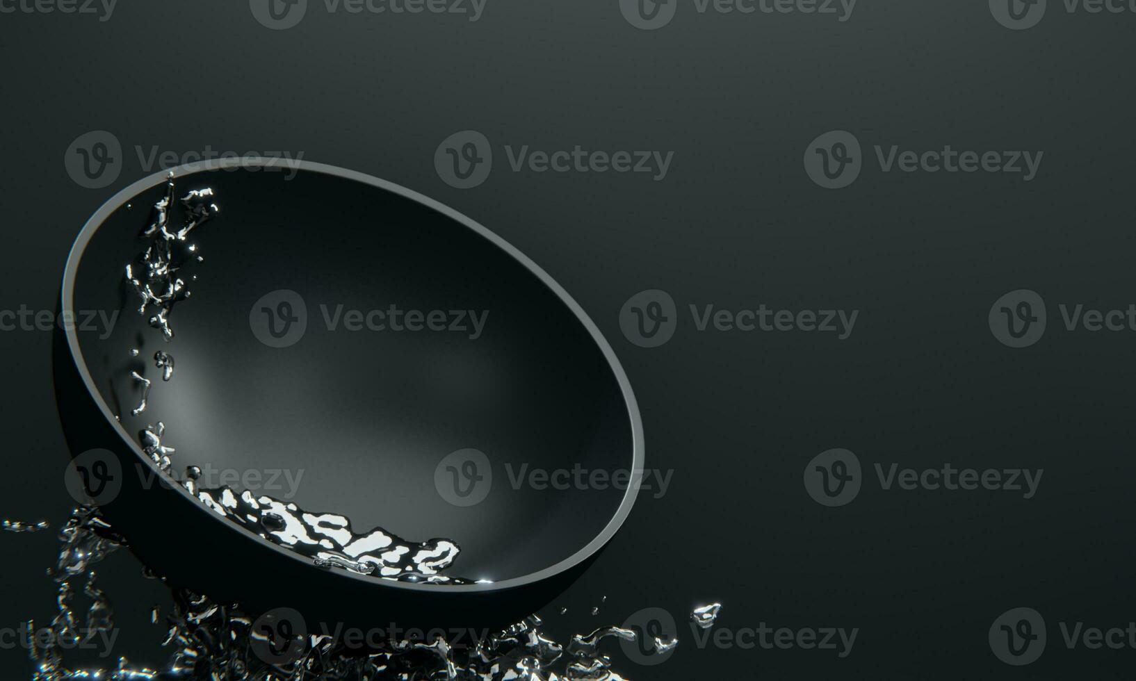 black podium and water splashing on white background.3D rendering photo