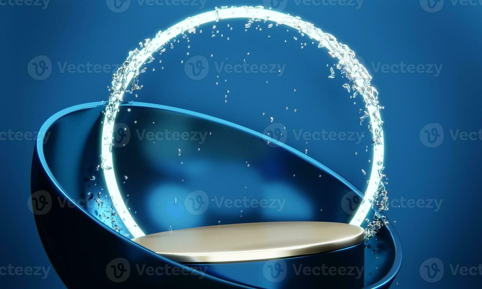 blue podium and water drop Abstract on the blue background. photo
