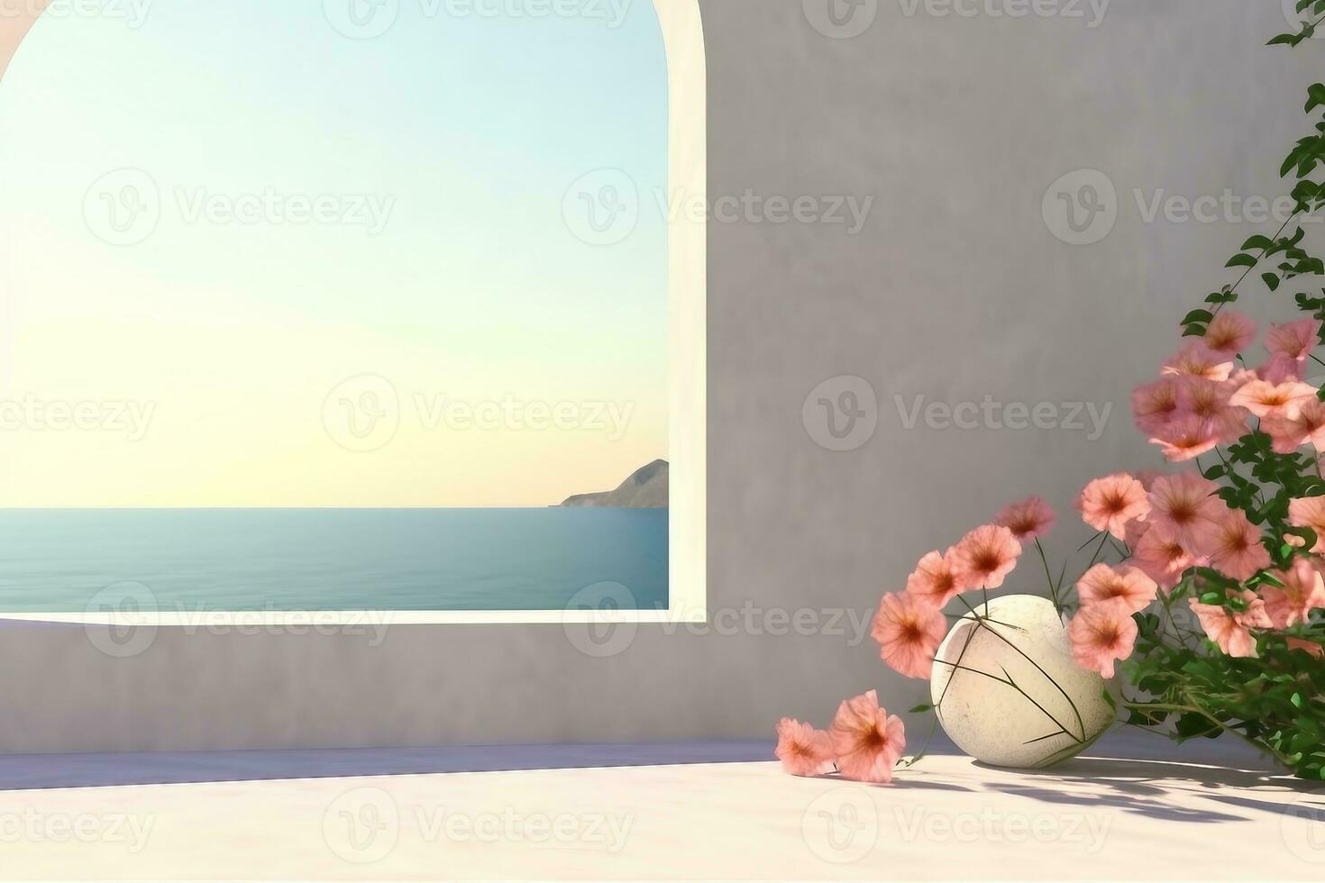 Abstract summer beach scene with a podium background. 3d rendering. generative ai. photo