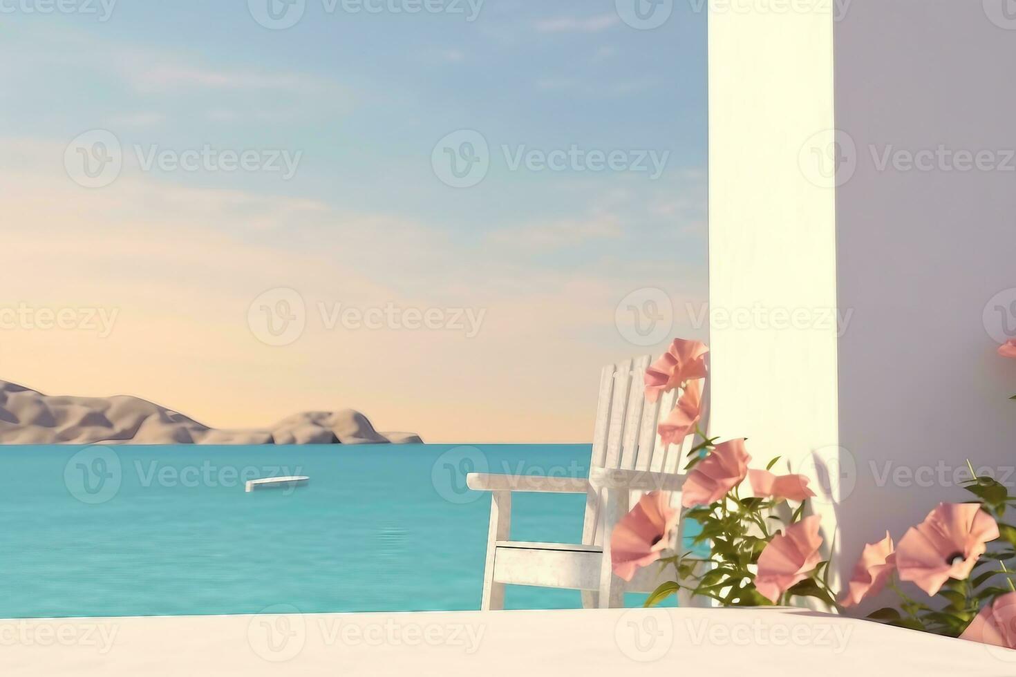 Abstract summer beach scene with a podium background. 3d rendering. generative ai. photo