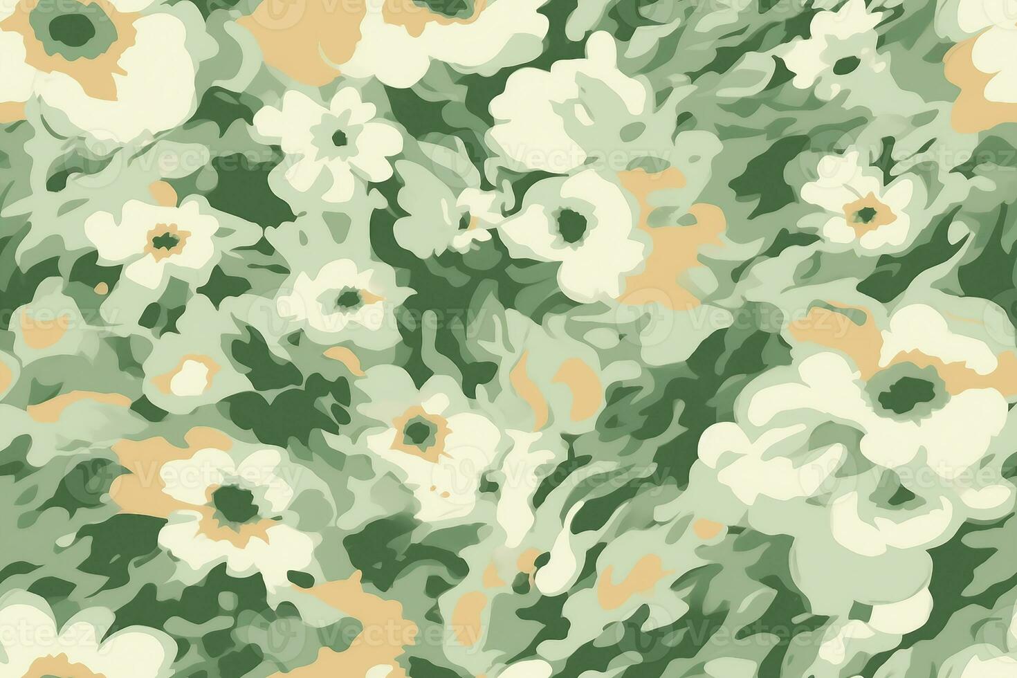 Abstract green floral camouflage. Seamless pattern.Modern animal skin pattern with flower shapes . Creative contemporary floral seamless pattern. generative ai. photo