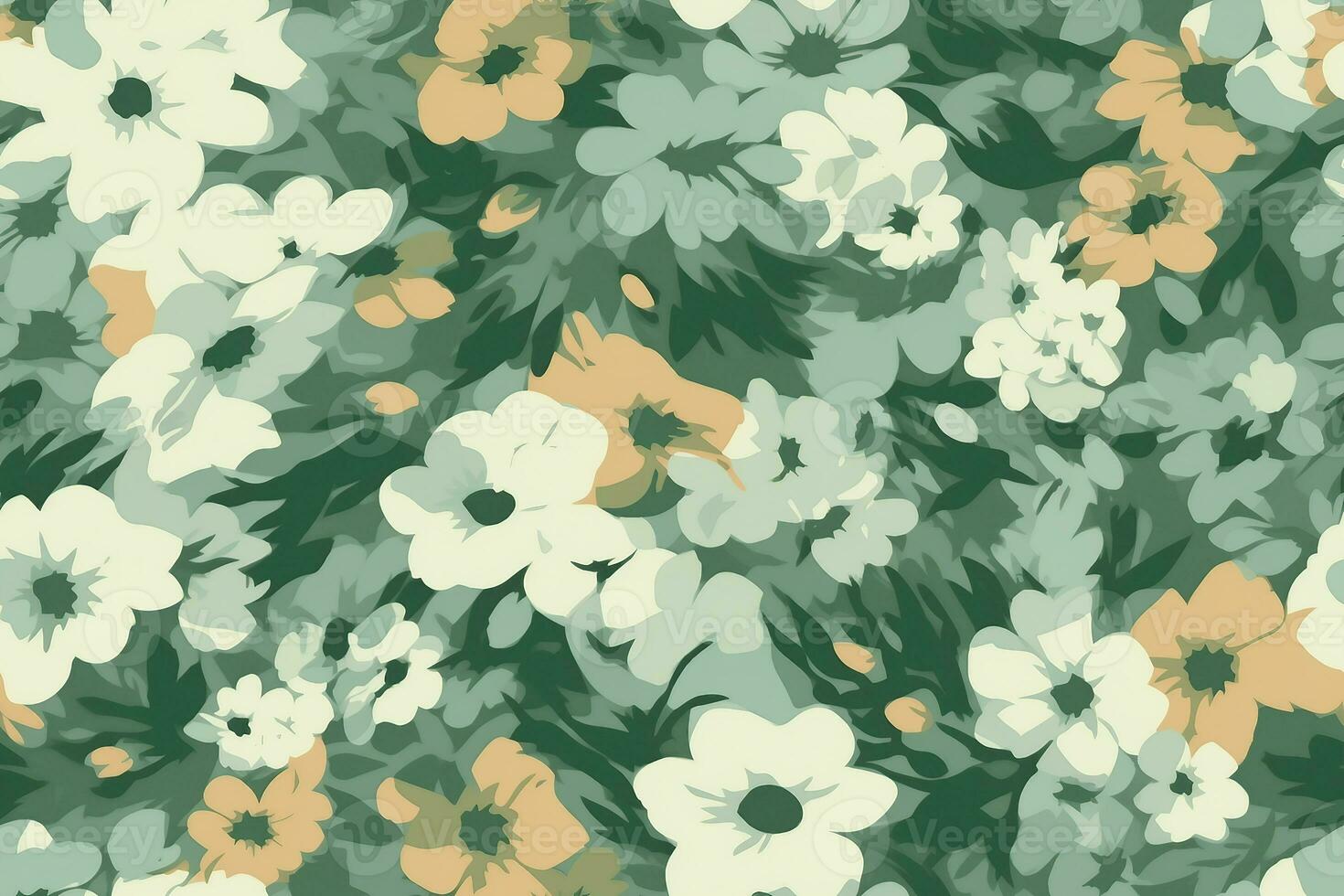 Abstract green floral camouflage. Seamless pattern.Modern animal skin pattern with flower shapes . Creative contemporary floral seamless pattern. generative ai. photo