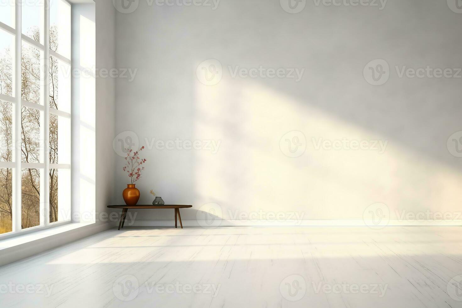 Minimal style interior room with white wall .3D rendering. generative ai. photo