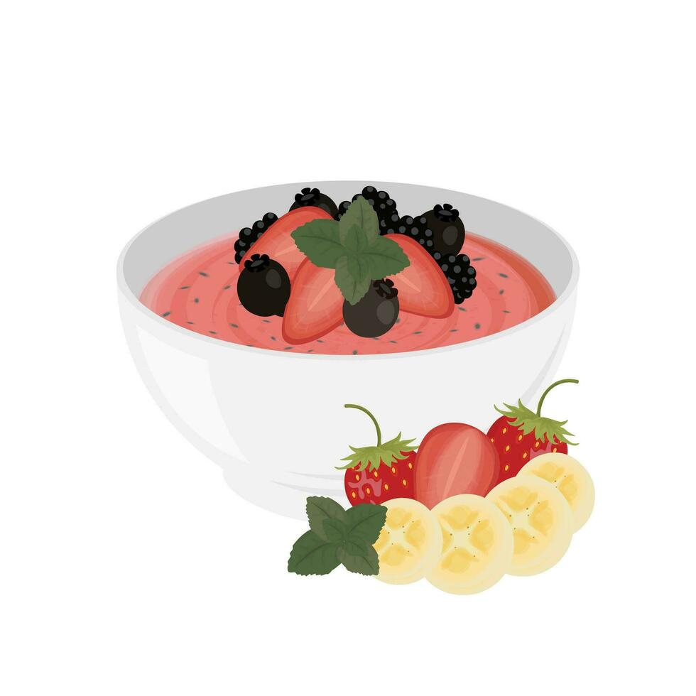 Logo Illustration of a Pink Strawberry Smoothie with Fresh Fruit in a Bowl vector