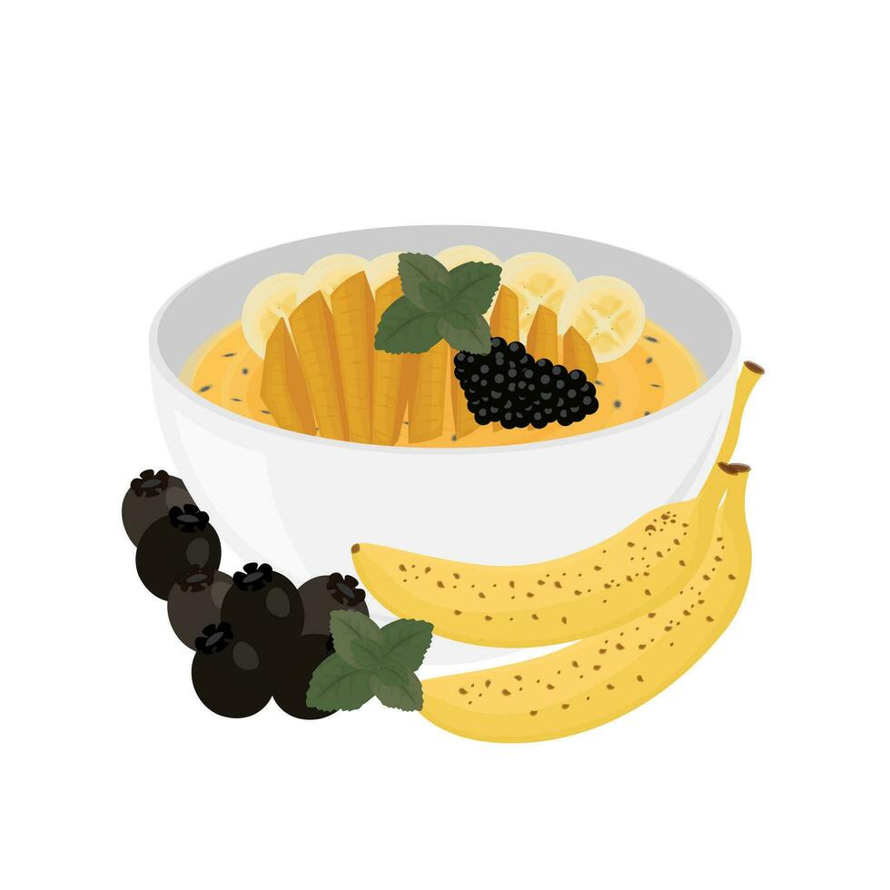 Logo Illustration of Banana Smoothie with Fresh Fruit in a Bowl vector