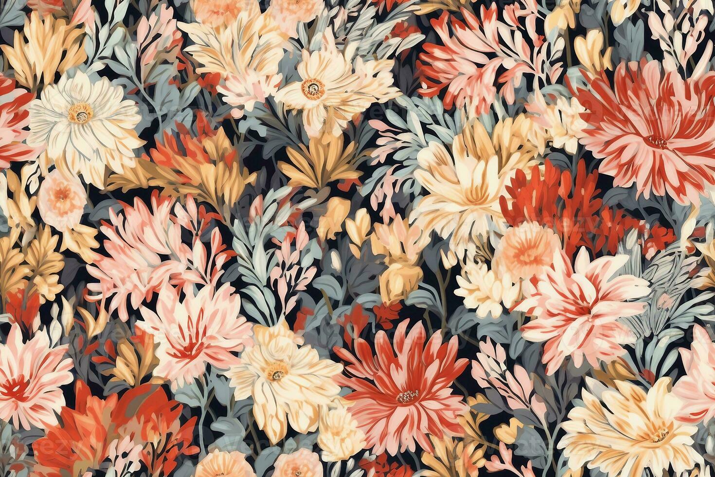 Floral liberty pattern. Plant background for fashion, tapestries, prints. Modern floral design perfect for fashion and decoration. generative ai. photo