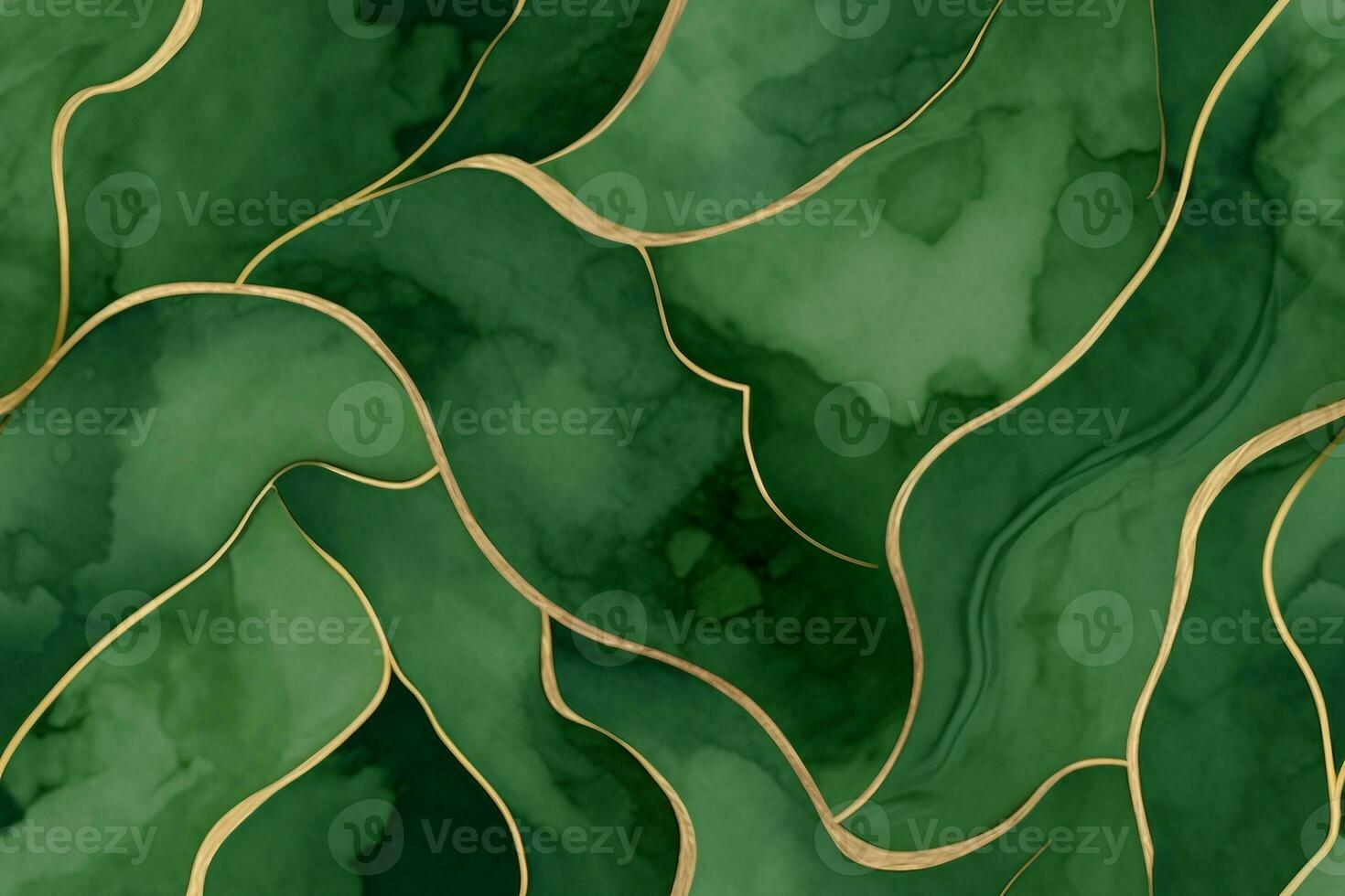green watercolor background with golden line and Liquid marble texture. Seamless pattern abstract leaf. Modern background. Elegant luxury wallpaper hand painted. generative ai. photo