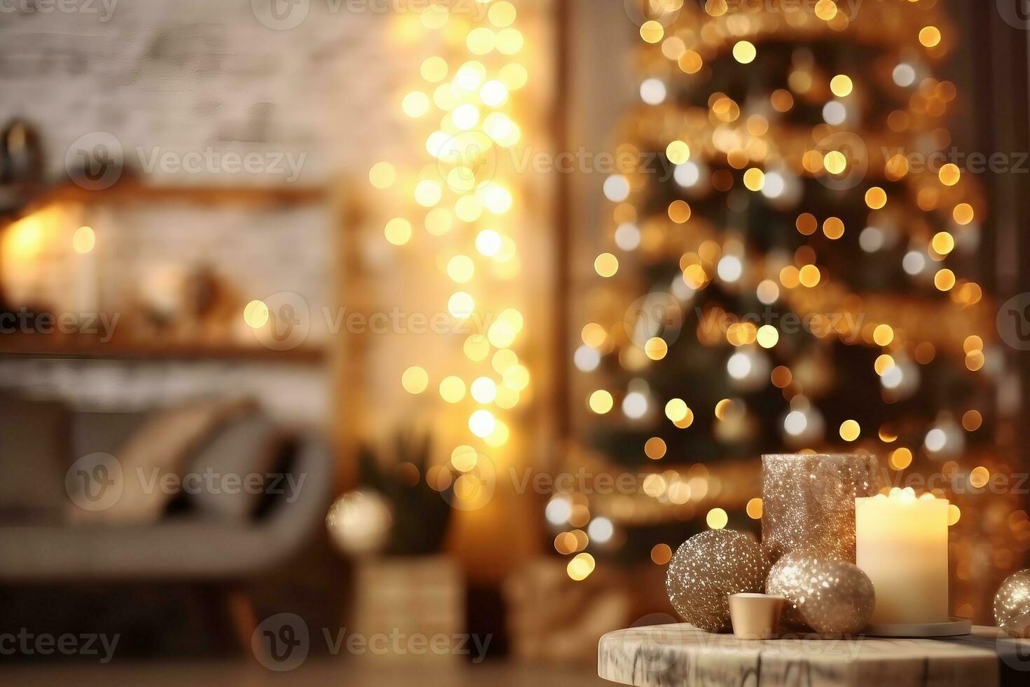 Blurred view of stylish Christmas room interior. generative ai ...