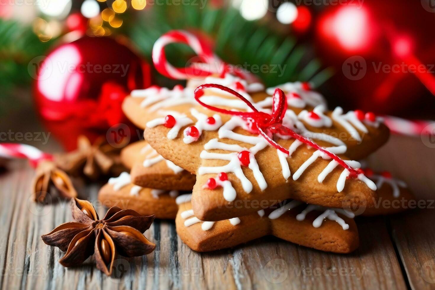 Christmas cookies with festive decoration. generative ai. photo