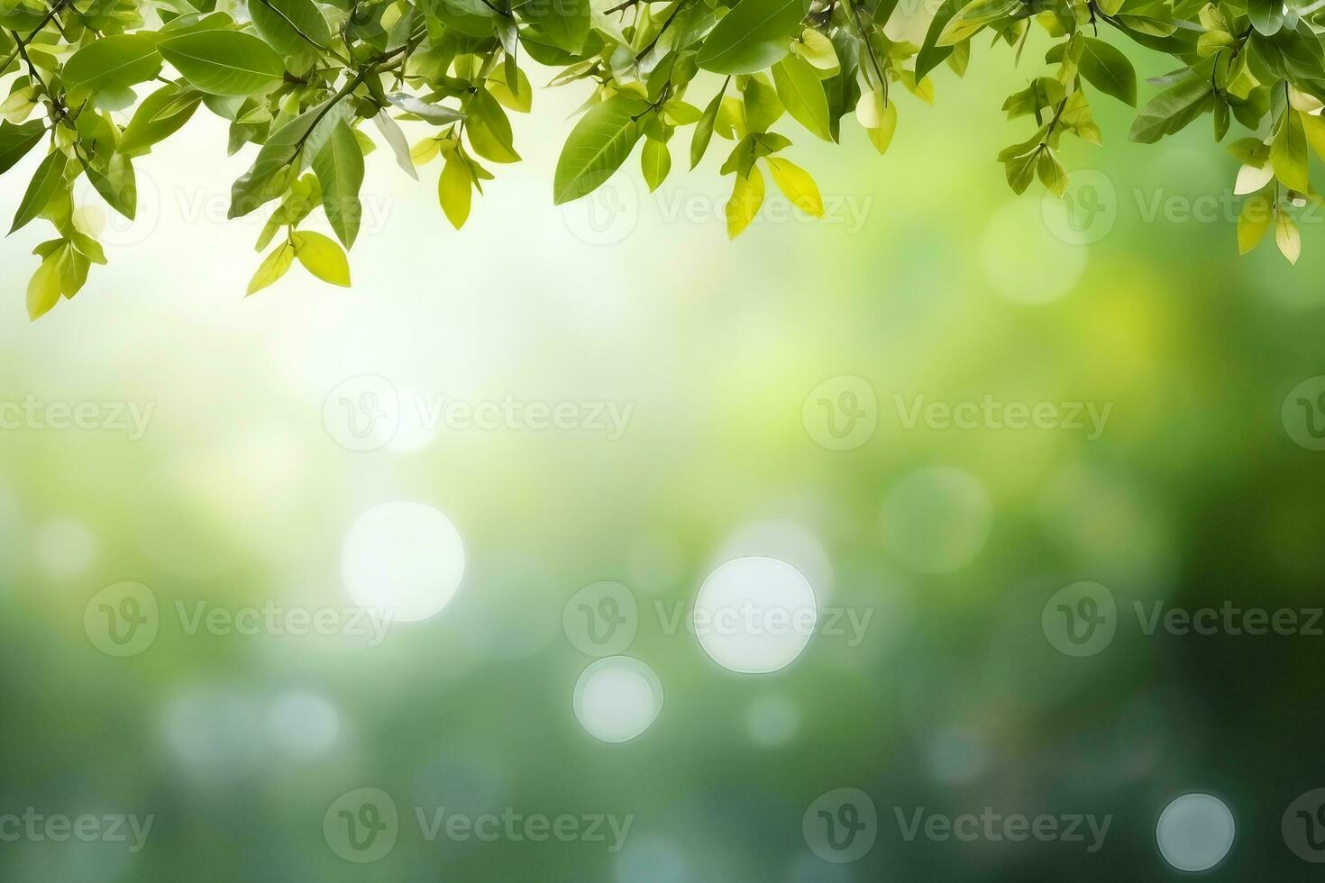 Green leaves, blurred backgrounds with bokeh, free space and nature.generative ai. photo