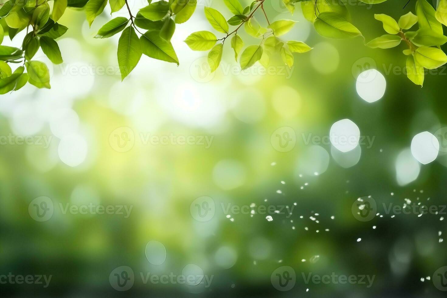 Green leaves, blurred backgrounds with bokeh, free space and nature.generative ai. photo