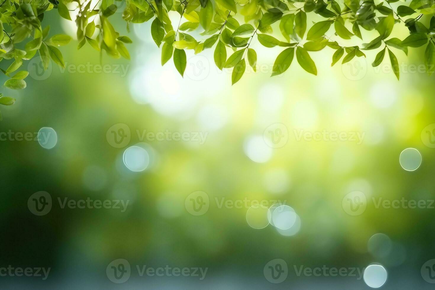 verde hojas, borroso antecedentes con Bokeh, gratis espacio y naturaleza.generativa ai. foto