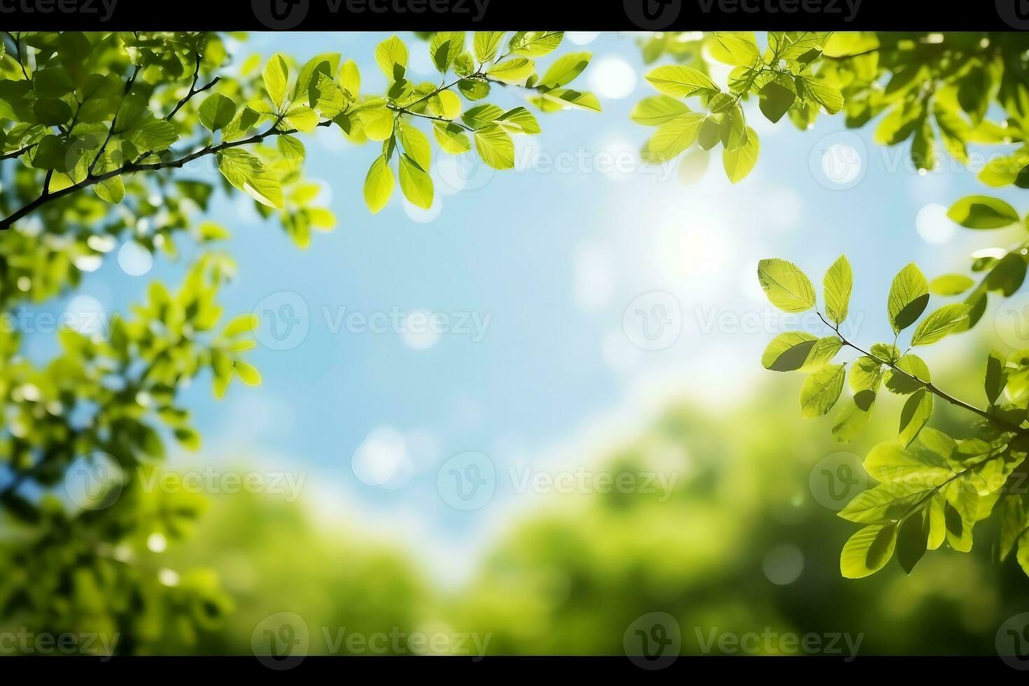 Spring background with green leaves. generative ai. photo