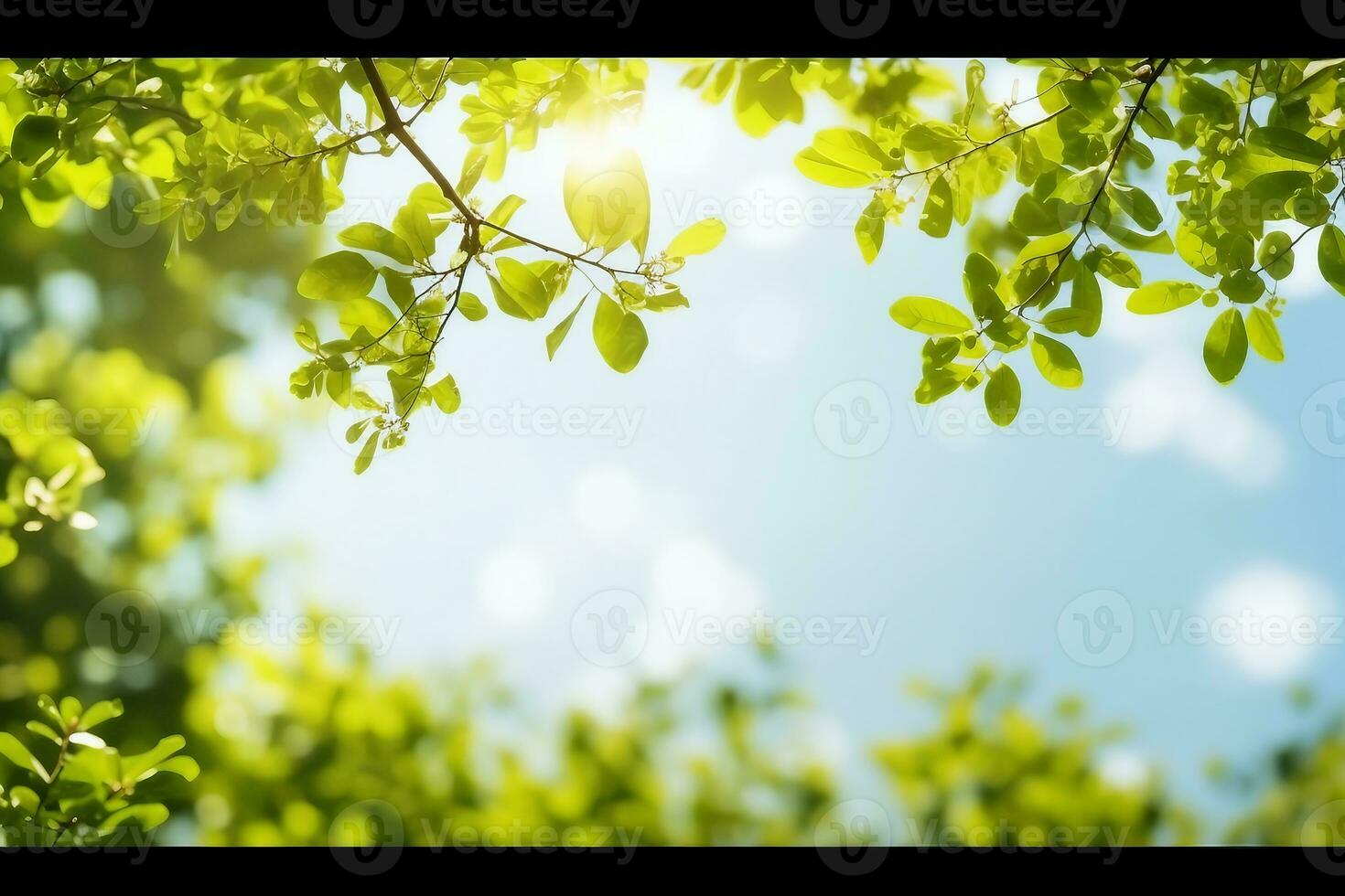 Spring background with green leaves. generative ai. photo