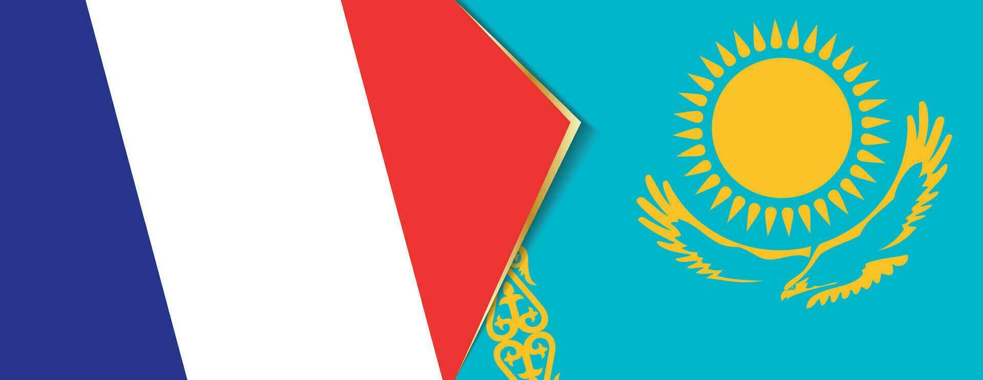 France and Kazakhstan flags, two vector flags.