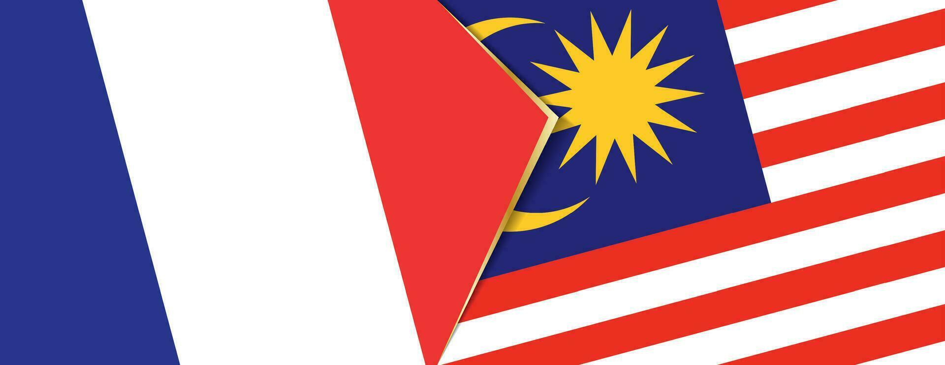 France and Malaysia flags, two vector flags.