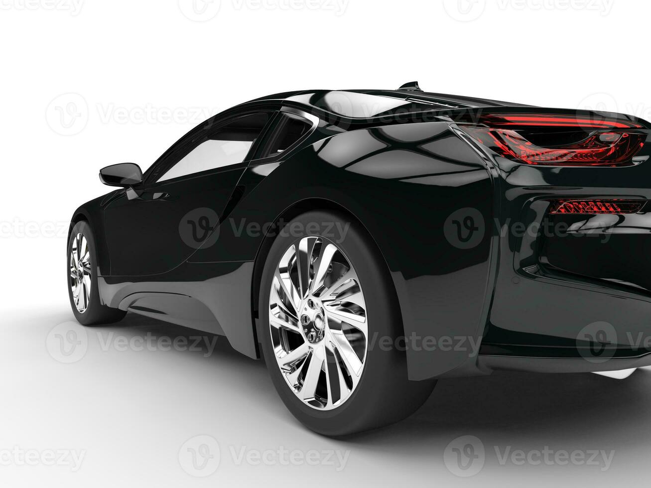 Modern black sports car - rear wheel closeup - isolated on white photo