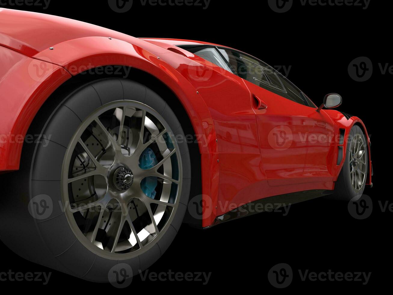 Dark red race car - rear wheel closeup photo