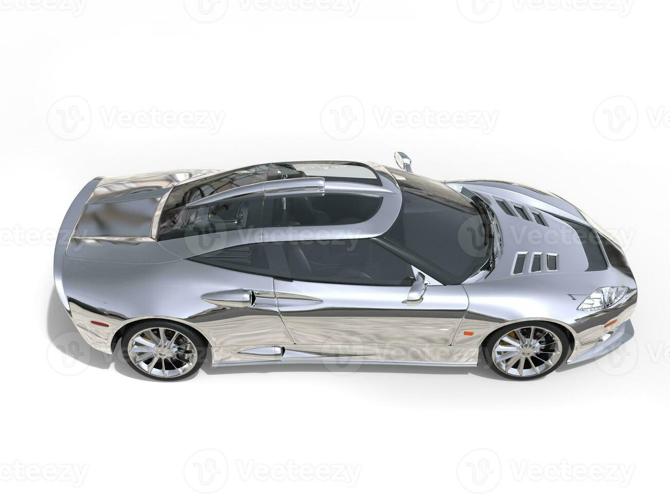 Amazing shiny silver super race car - top down side view photo