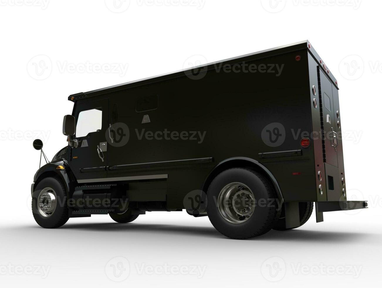Black armored box truck - low side view photo