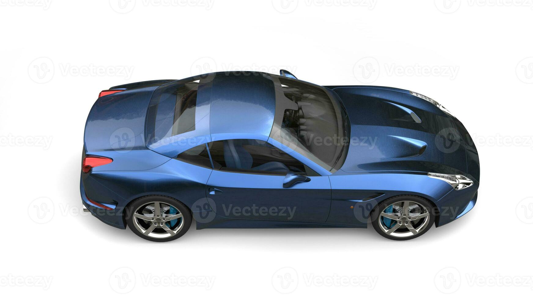 Dark metallic blue fast sports car - top down side view photo