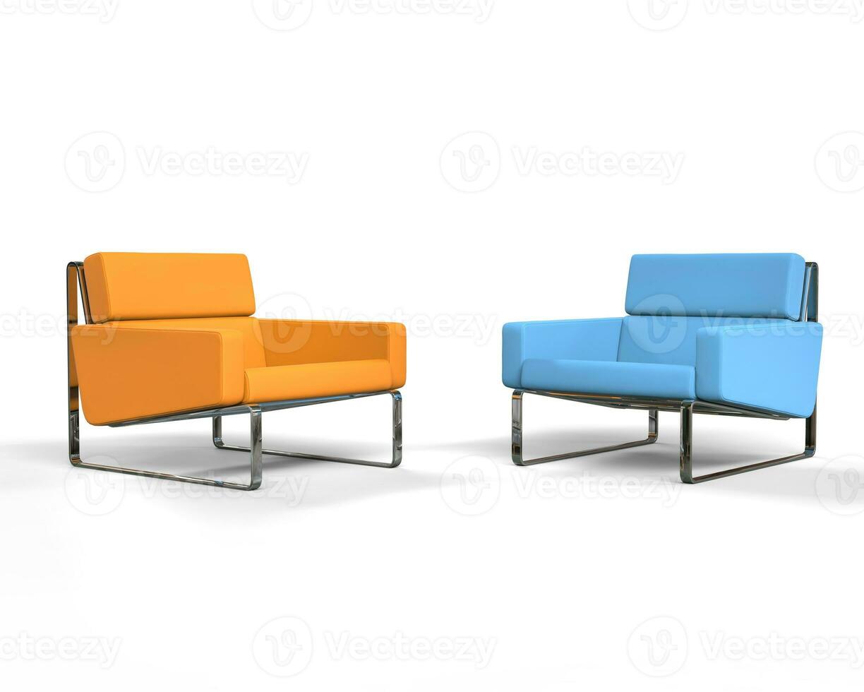 Orange and blue modern armchair isolated on white background photo
