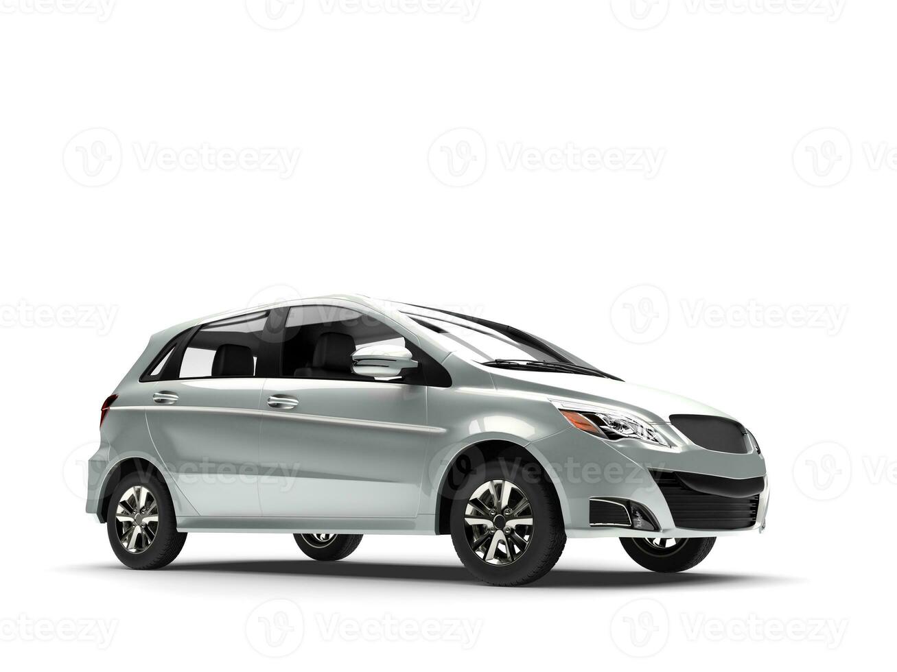 Modern affordable compact car in metallic silver color photo