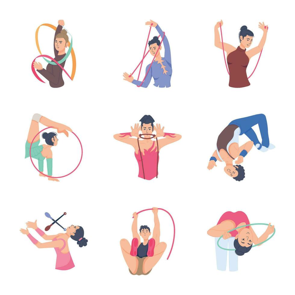 Bundle of Rhythmic Sports Flat Character Illustrations vector