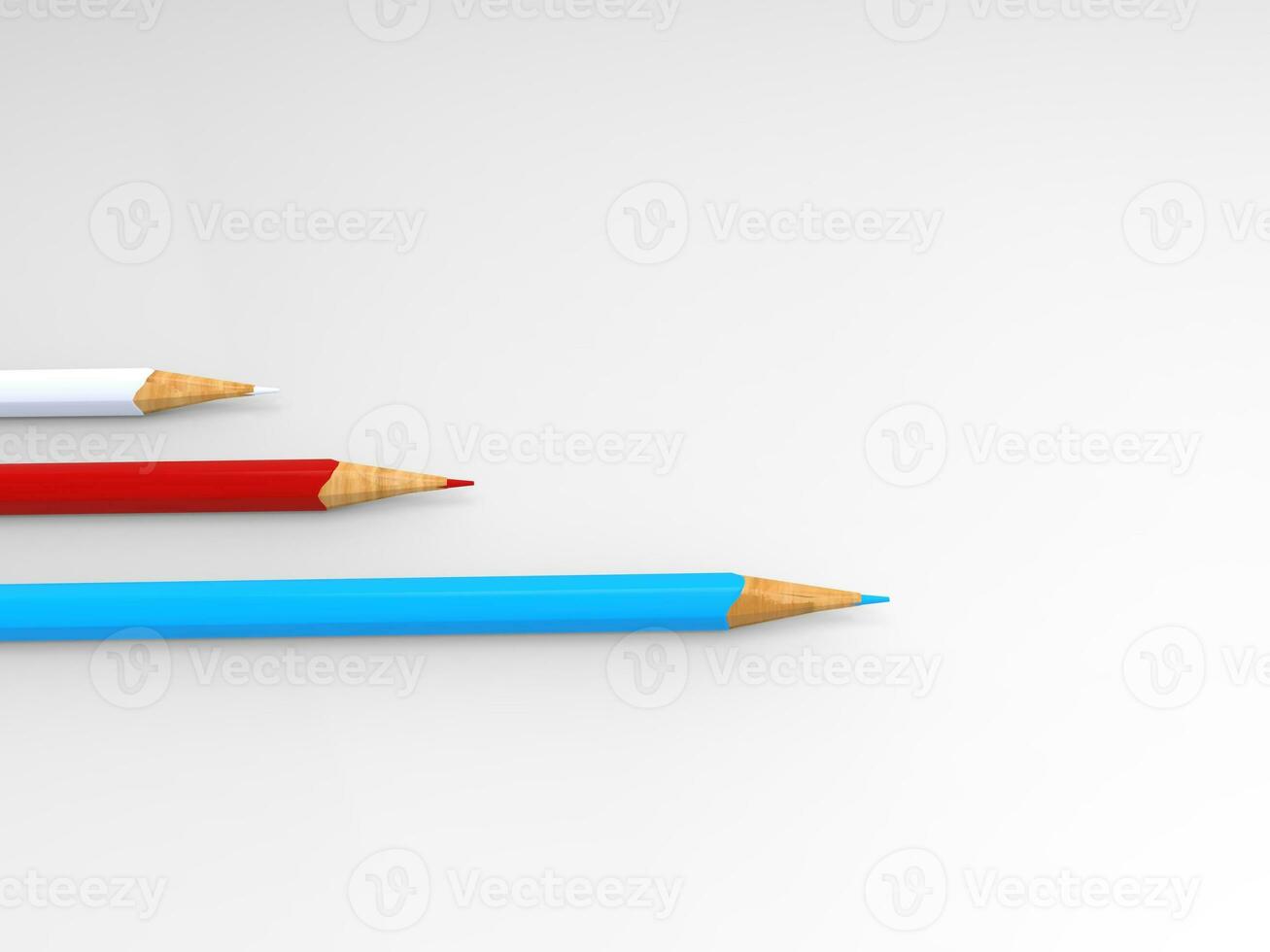 Red, white and blue color pencils photo